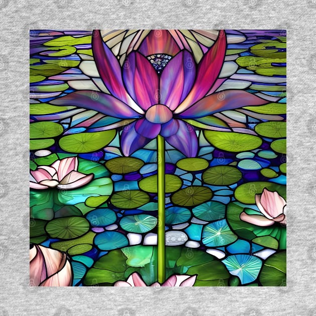 Stained Glass Lotus Flower Among Lily Pads by Chance Two Designs